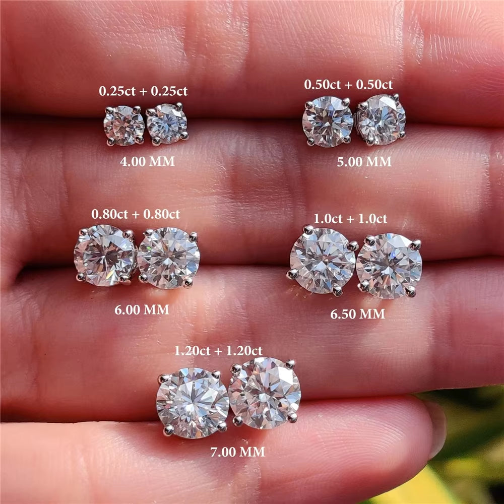 0.5-1.2 Carat D Color Moissanite Ear Stud Earrings for Women 925 Sterling Silver Sparkling Piercing Earring Fine Jewelry