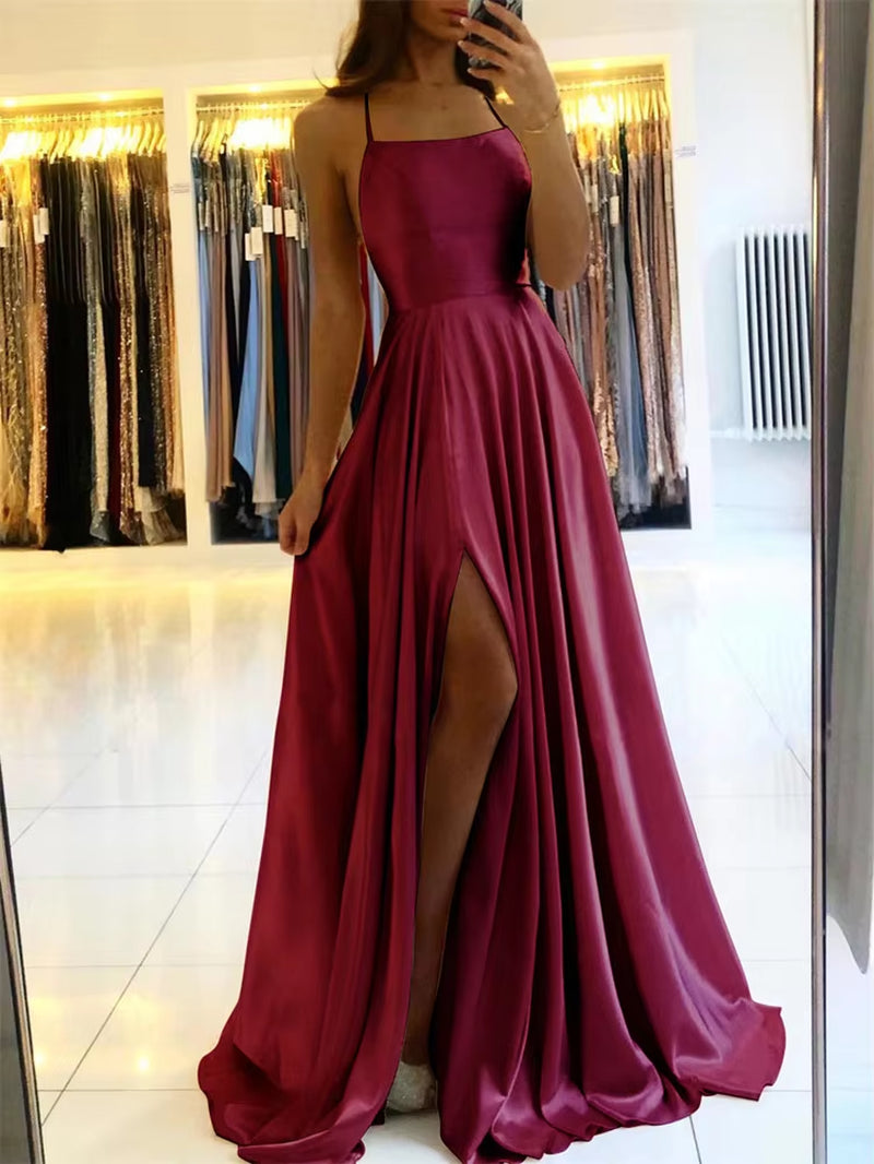 Burgundy Satin Maxi Dress – Christmas & Evening Elegance