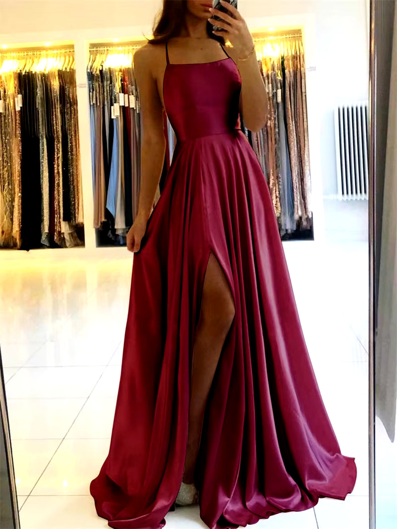 Burgundy Satin Maxi Dress – Christmas & Evening Elegance